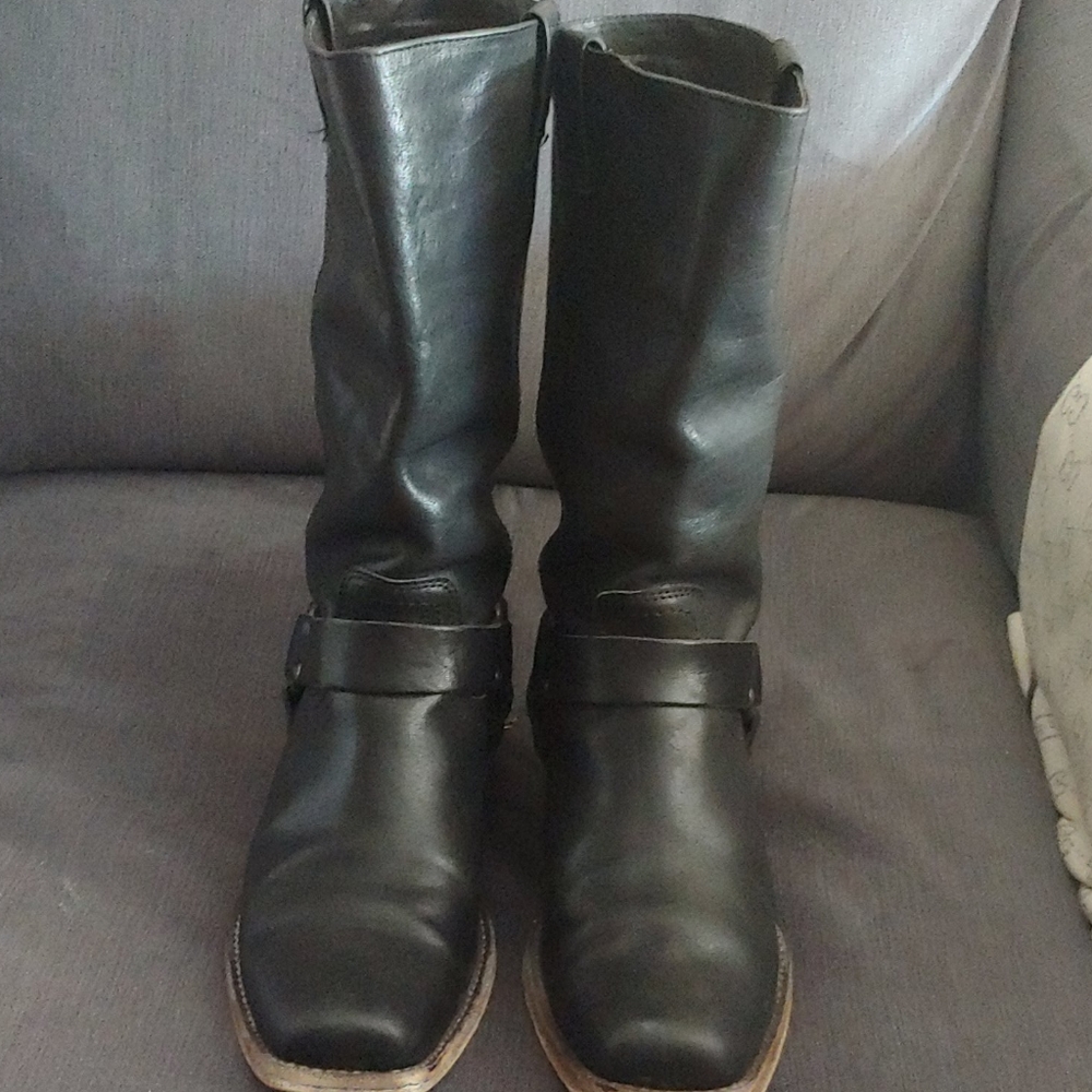 Black Leather Frye Harness Boots - Lightly worn